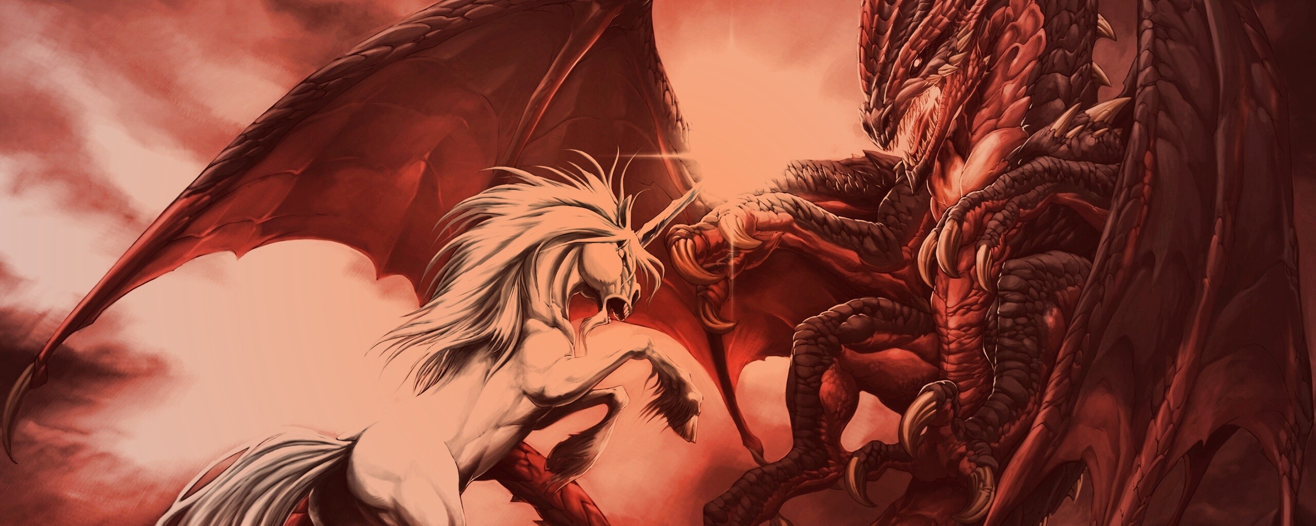 Дракон и единорог обои