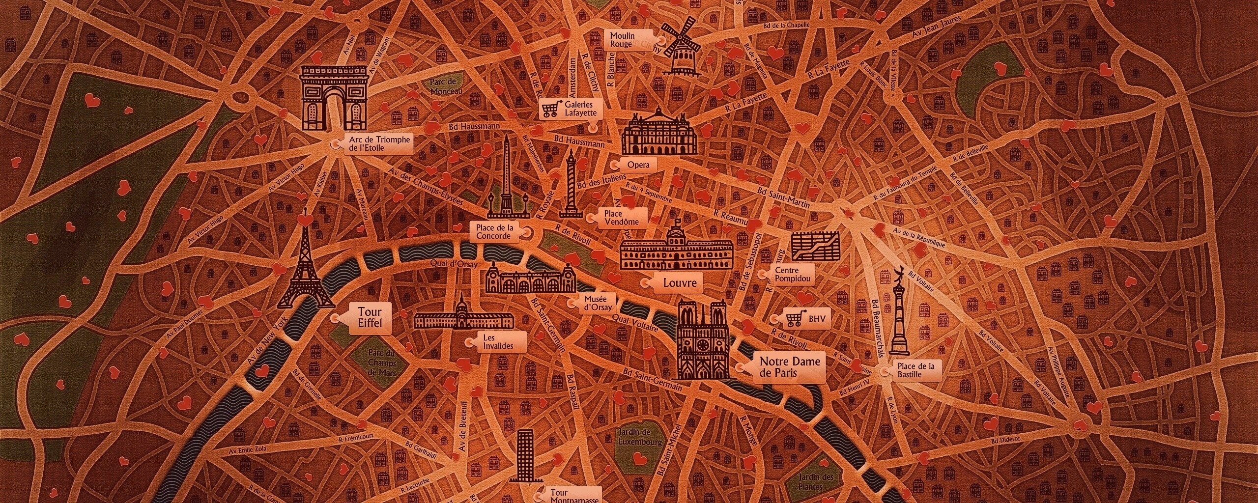 Карта Парижа обои