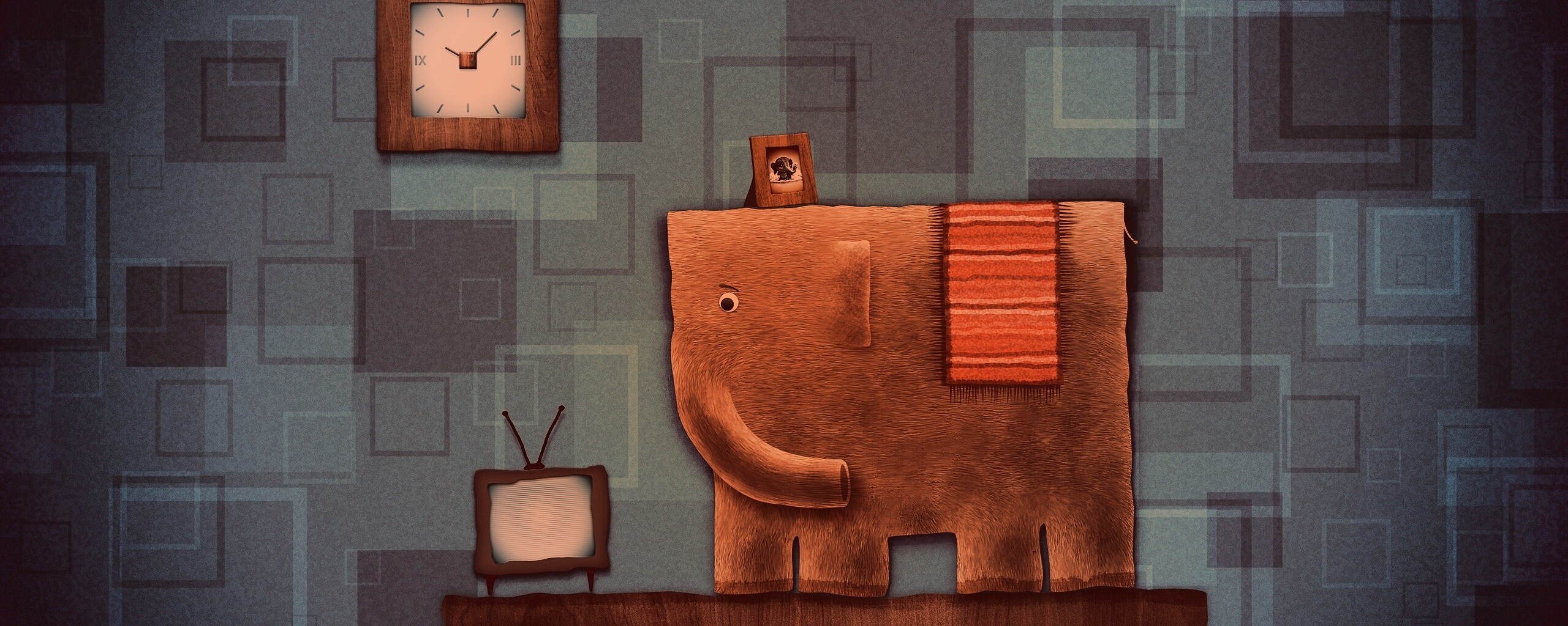 Слон, часы и телевизор обои