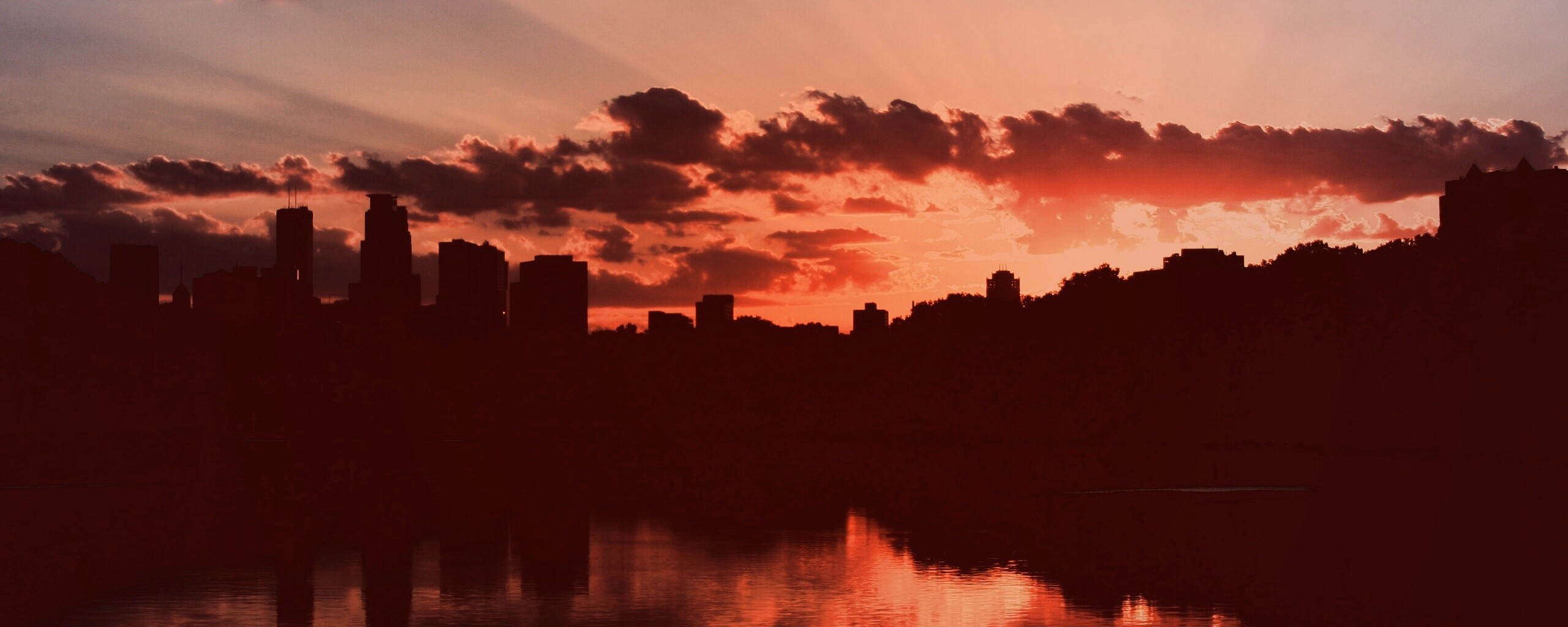 Закат над городом обои