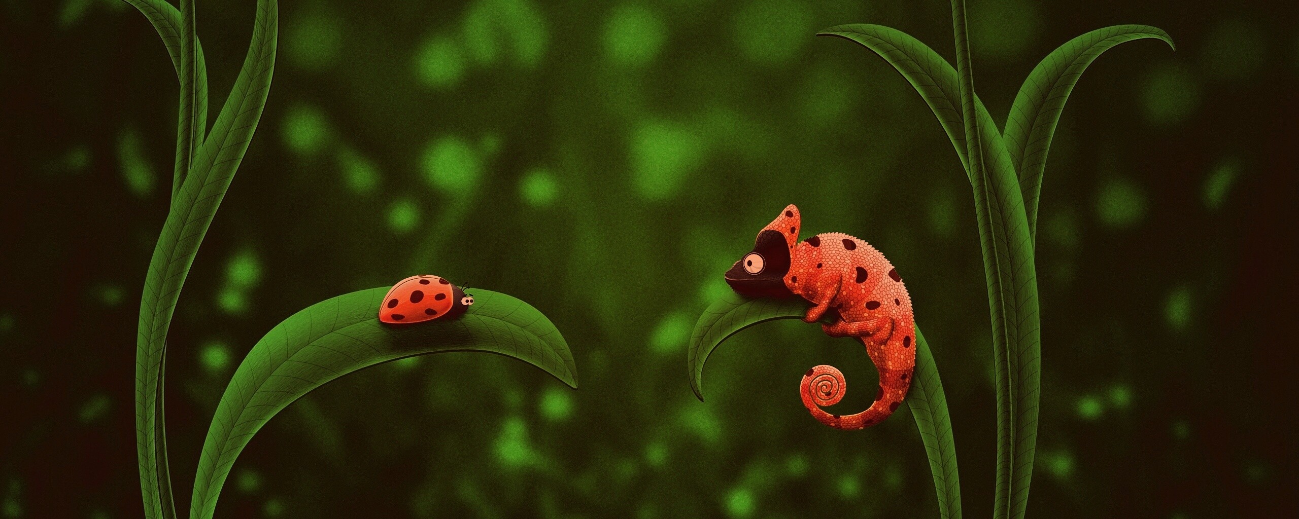 Хамелеон  замаскированный под божью коровку обои