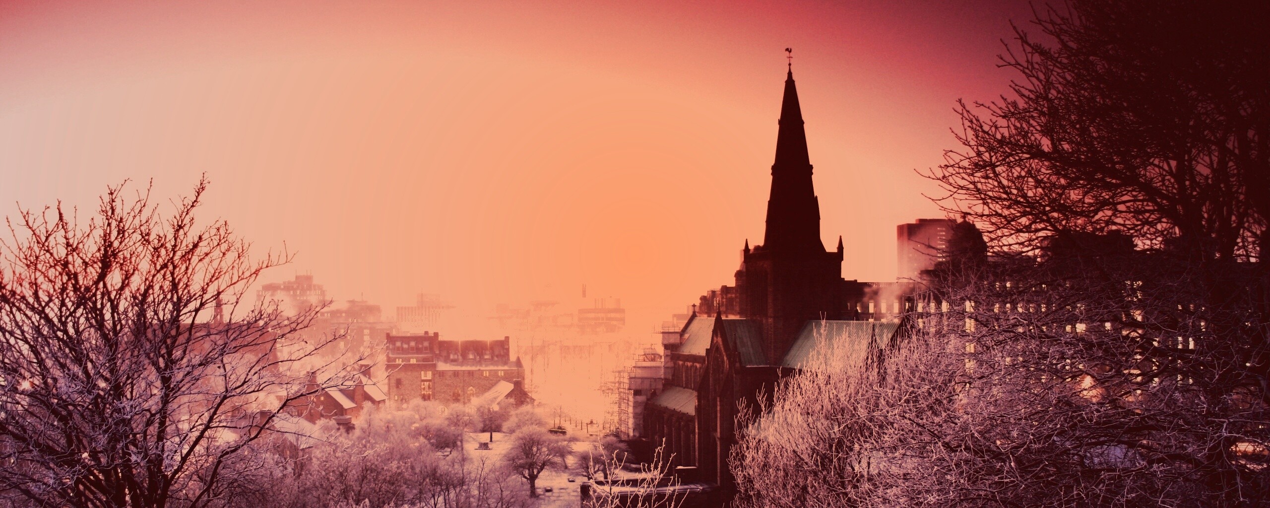 Закатный город зимой обои