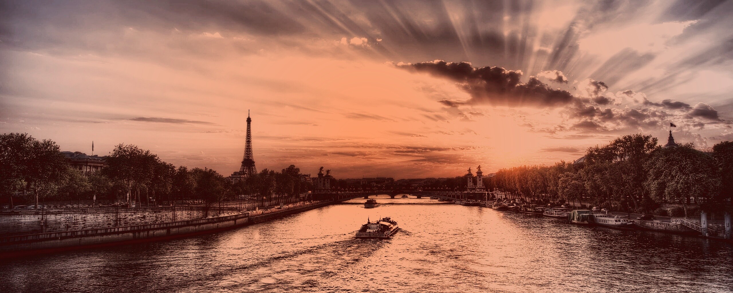 Закат над парижем HDR обои