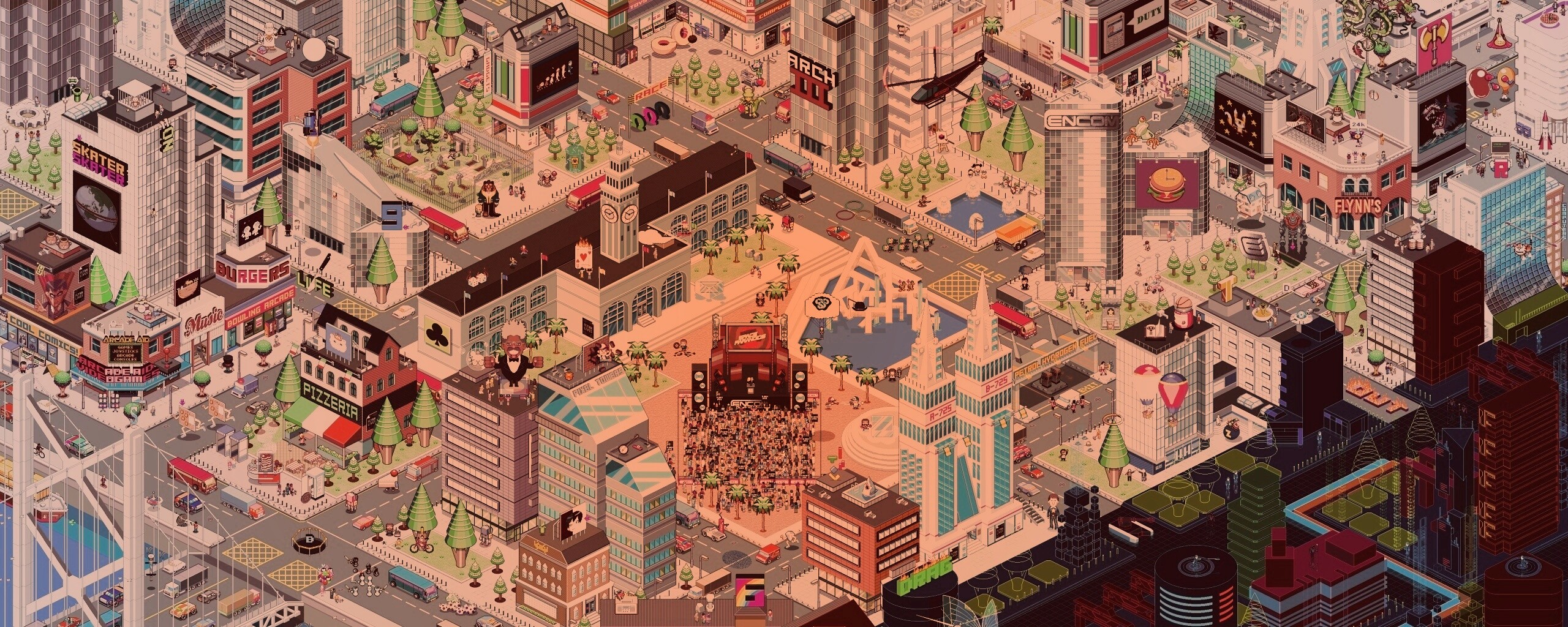 Пиксельный город обои