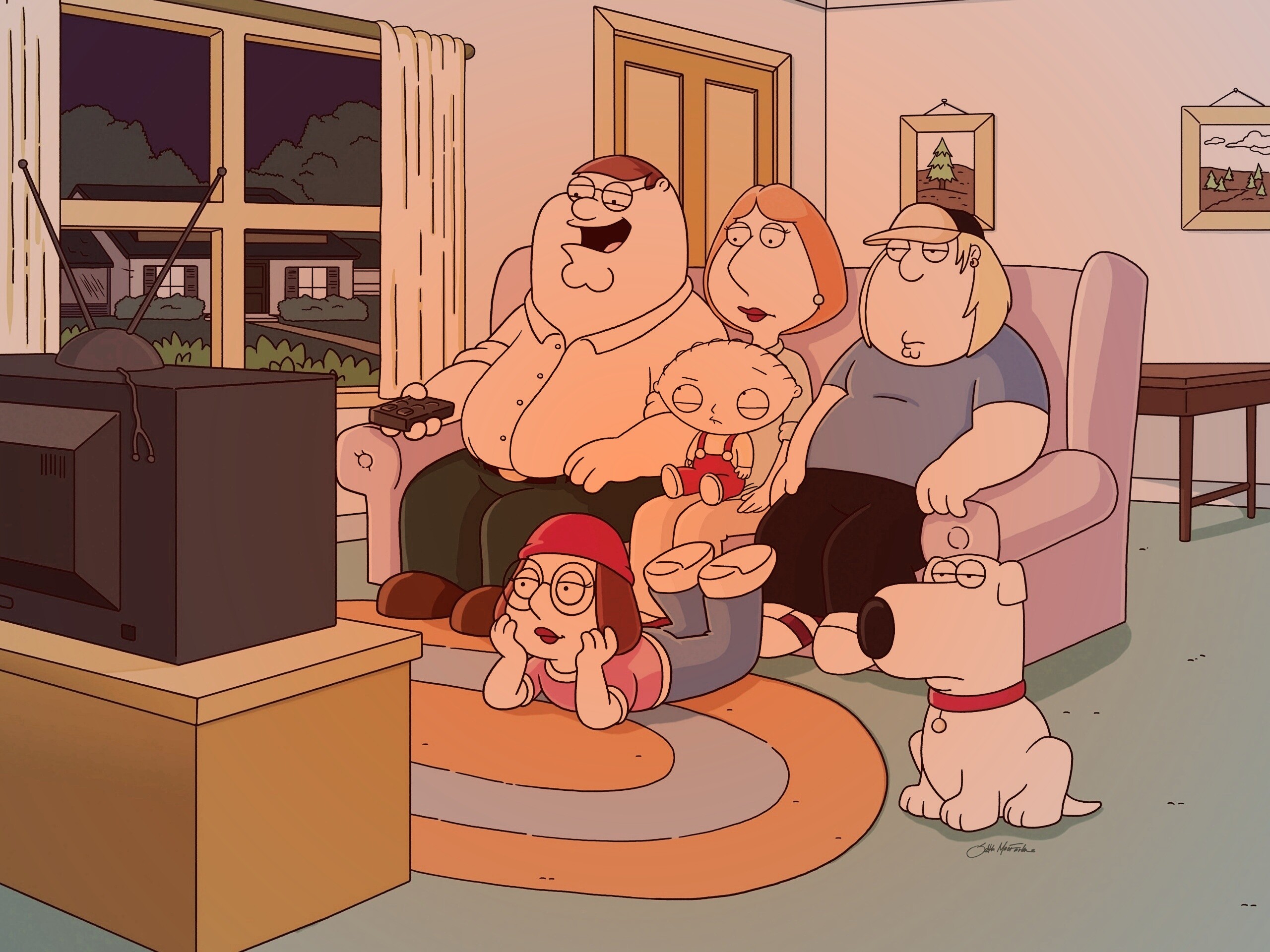 Гриффины всей семьей перед телевизором обои