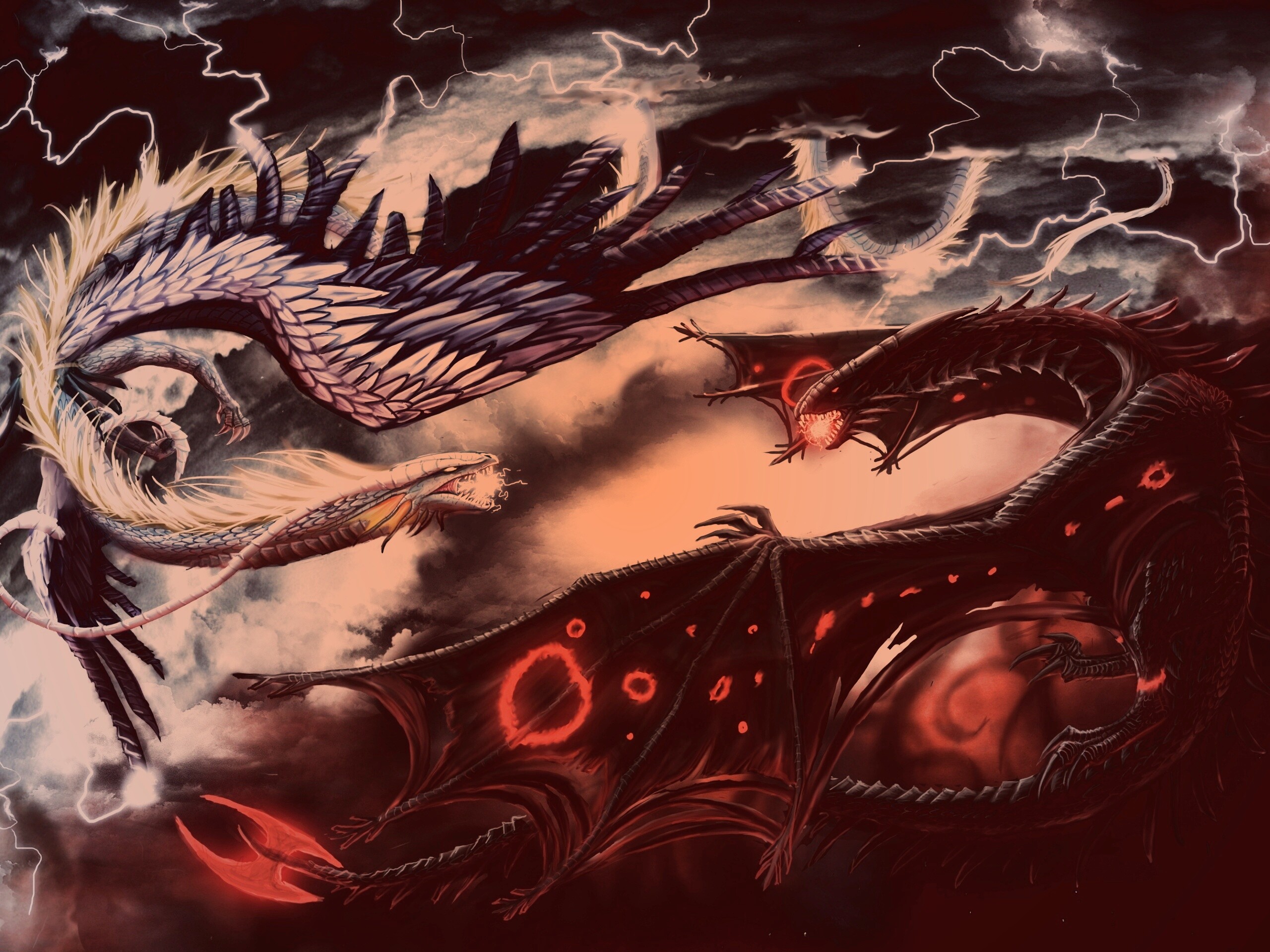 Живописная битва молнии и огня обои