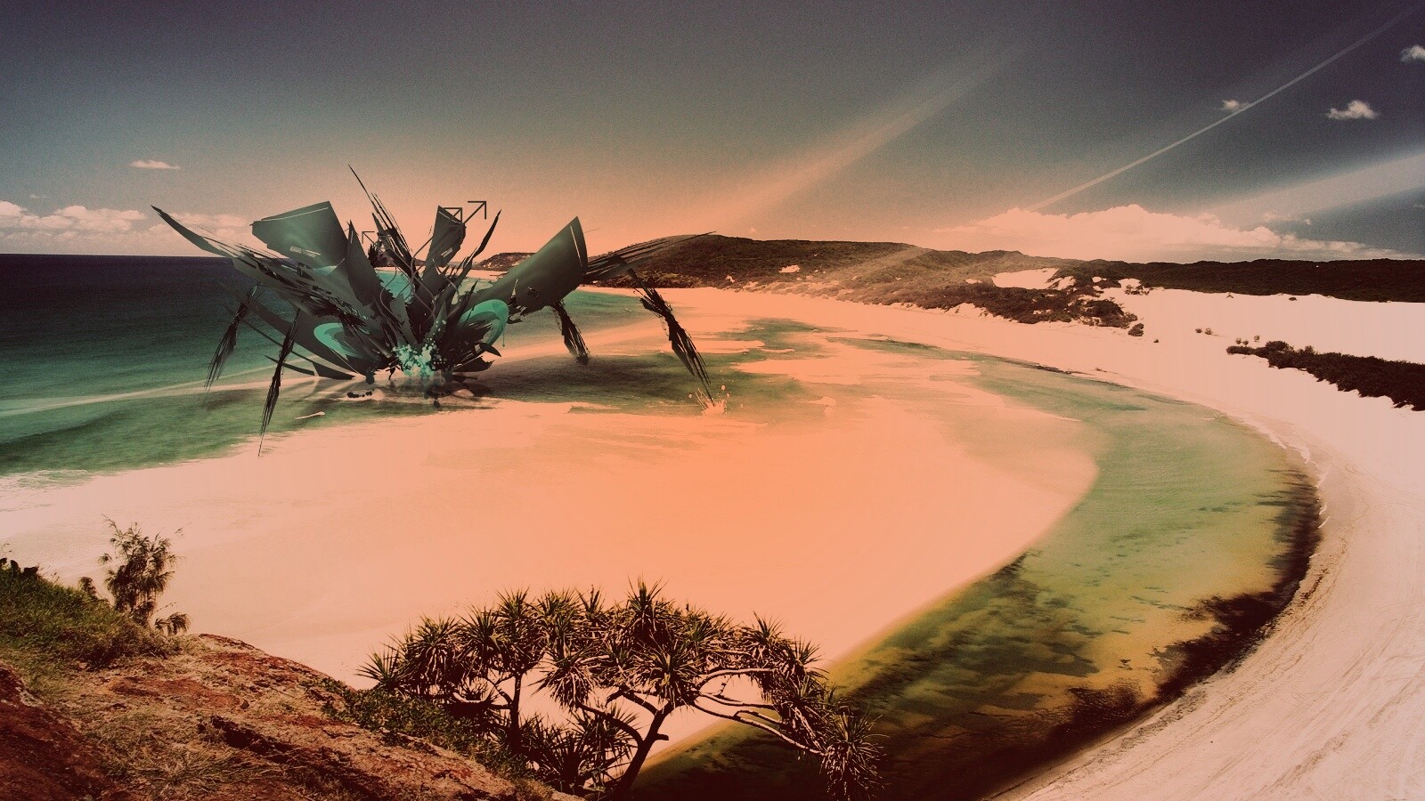 Робот на побережье обои