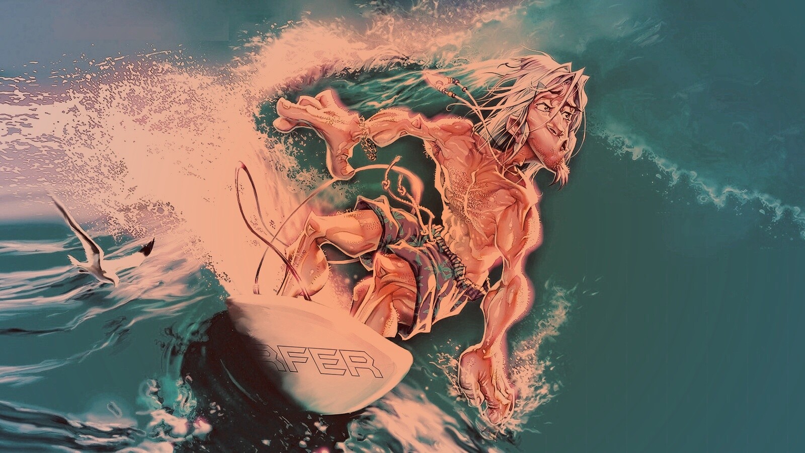 Карикатура на серфера обои