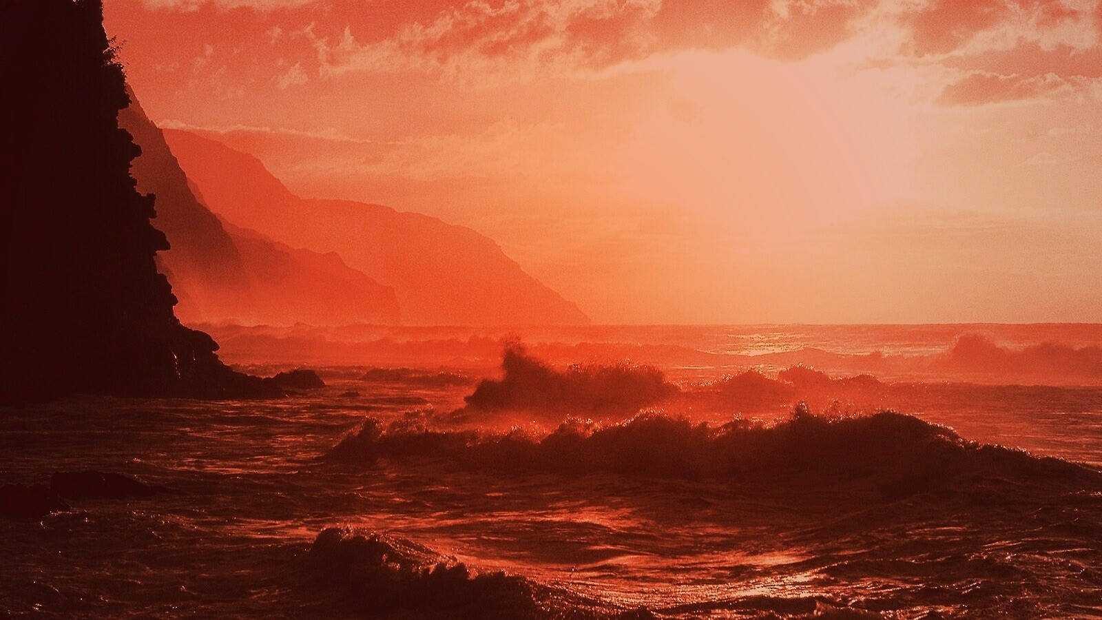 Волны на закате обои