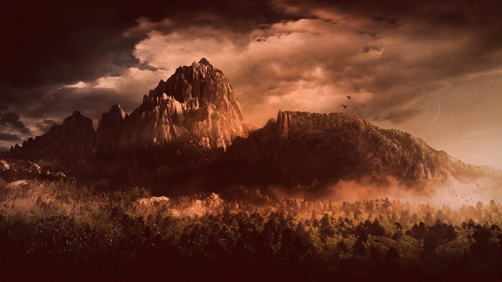 Горы посреди джунглей обои