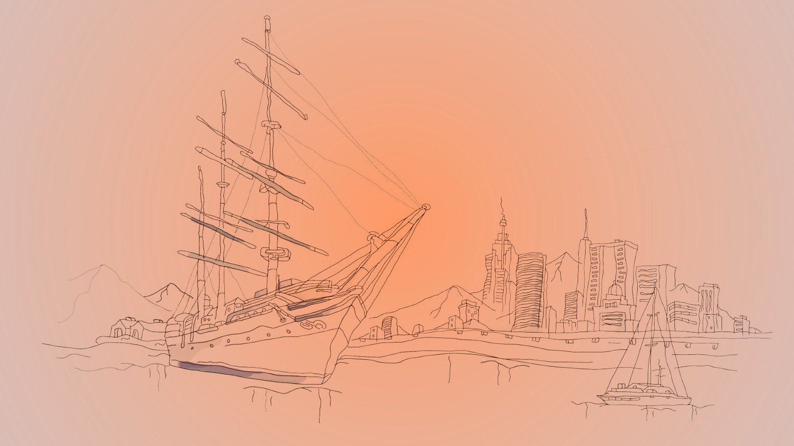 Парусник у города обои