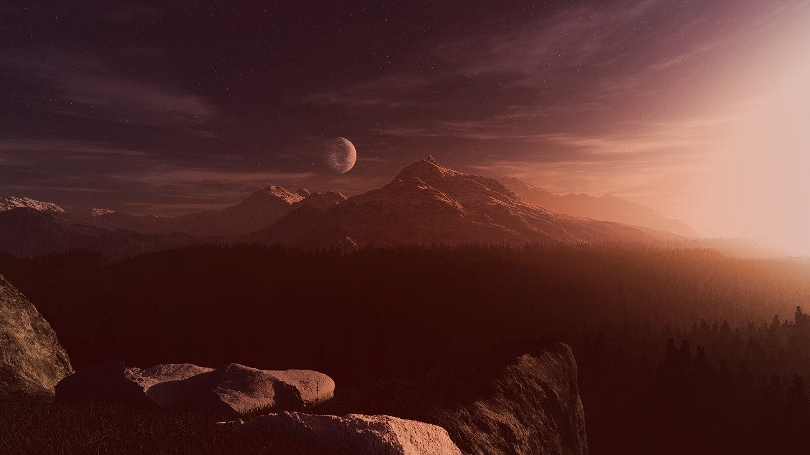 Луна над горами обои