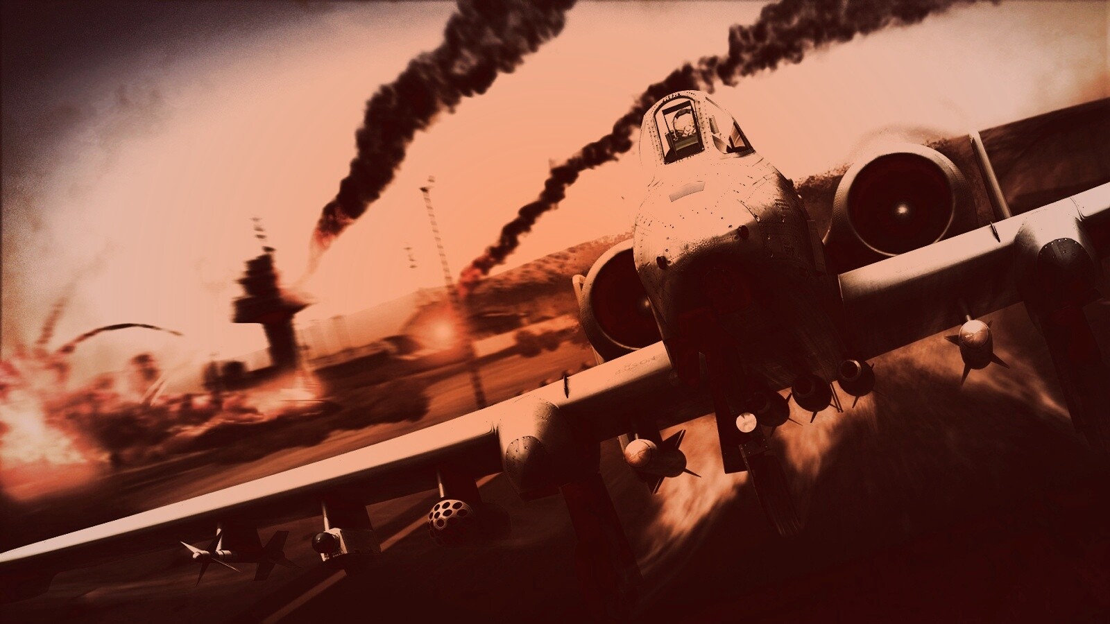 Самолет взлетает с атакованного аэродрома обои