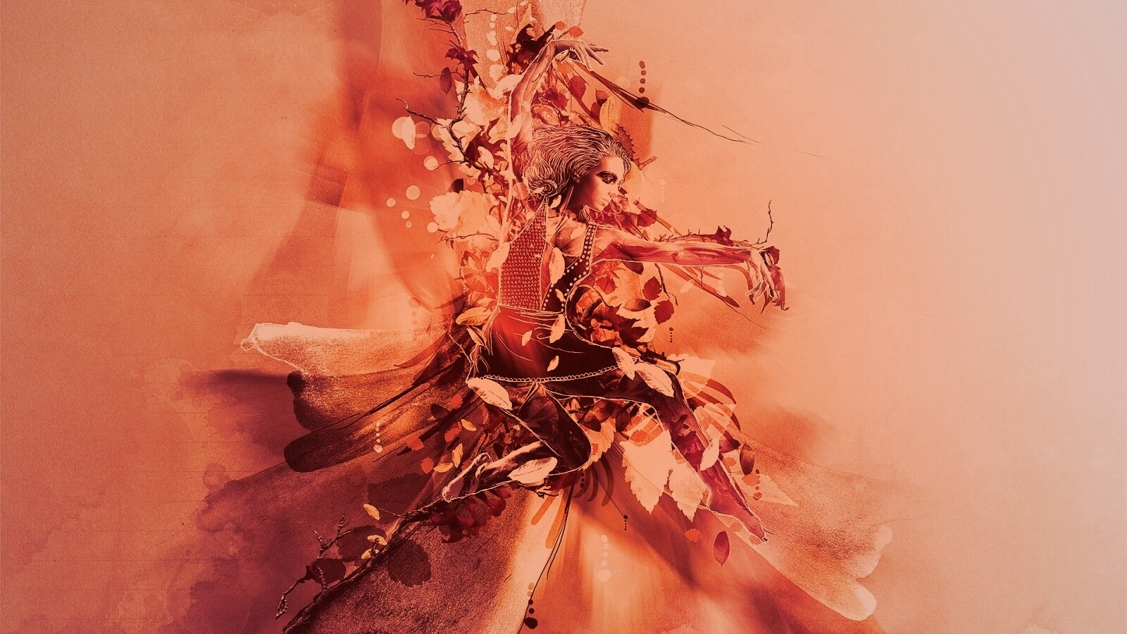 Девушка танцует в листьях обои