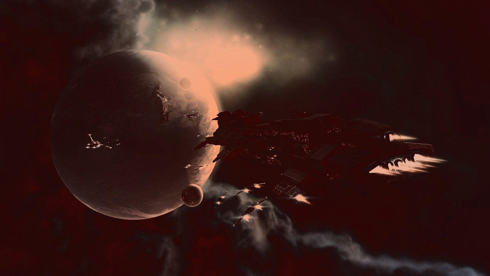 Космический флот атакует планету обои