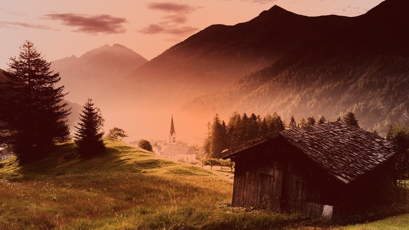 Церковь в австрийской деревне обои