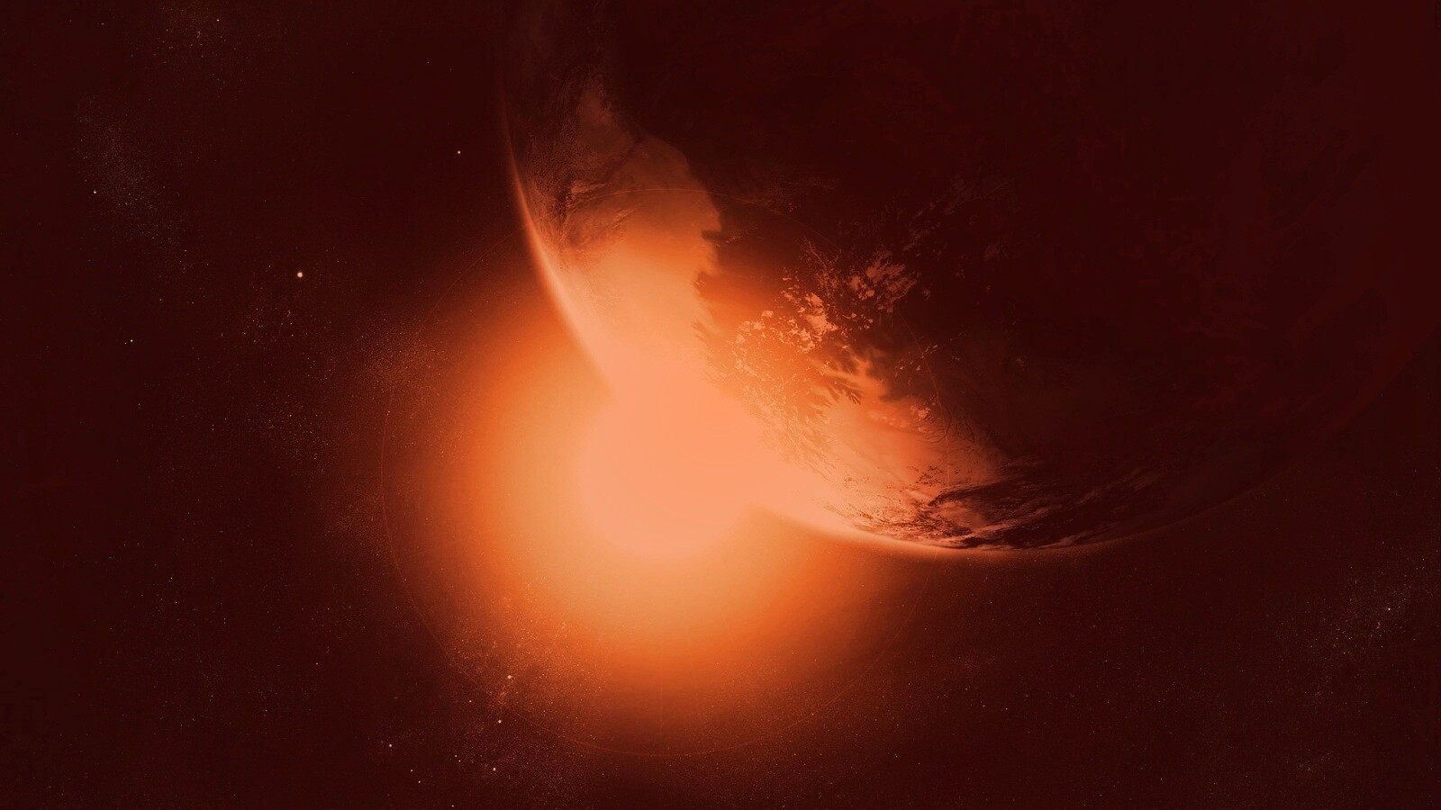 Солнце выглядывает из-за планеты обои