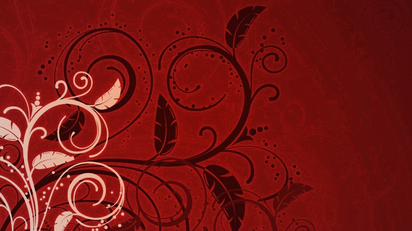 Черно-белые листики на красном фоне обои