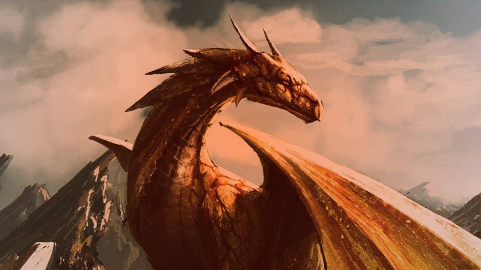 Дракон на вершине скалы обои