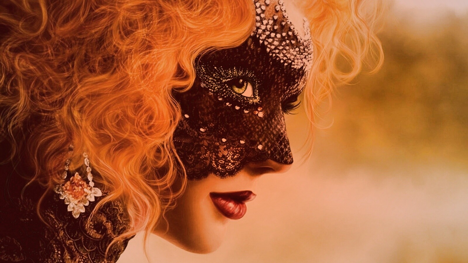 Девушка в карнавальной маске обои