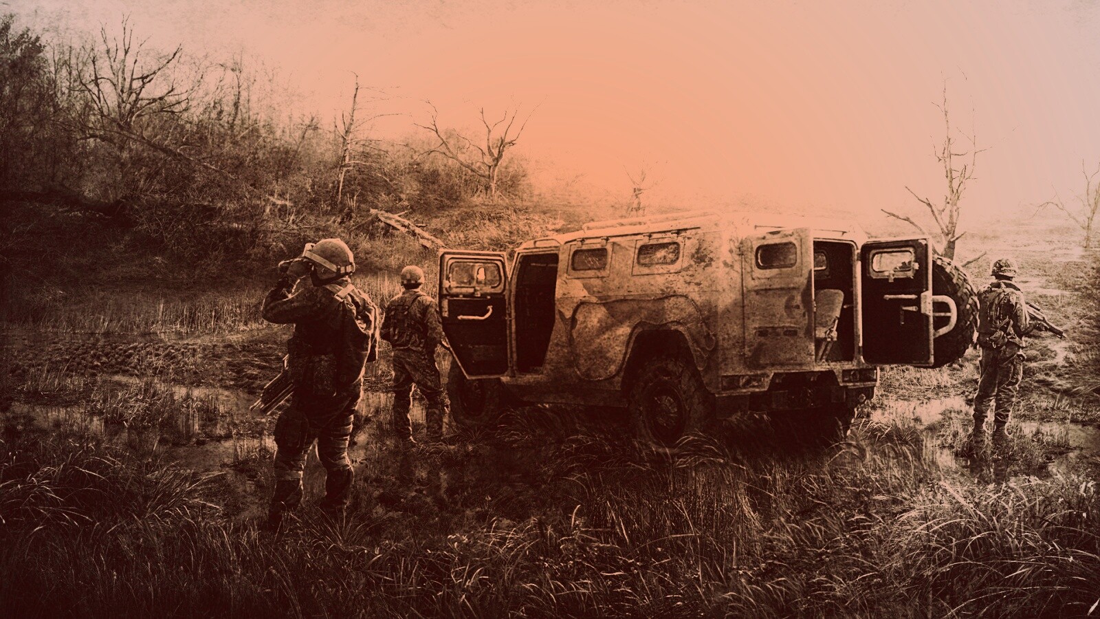 Солдаты из сталкера на болоте обои