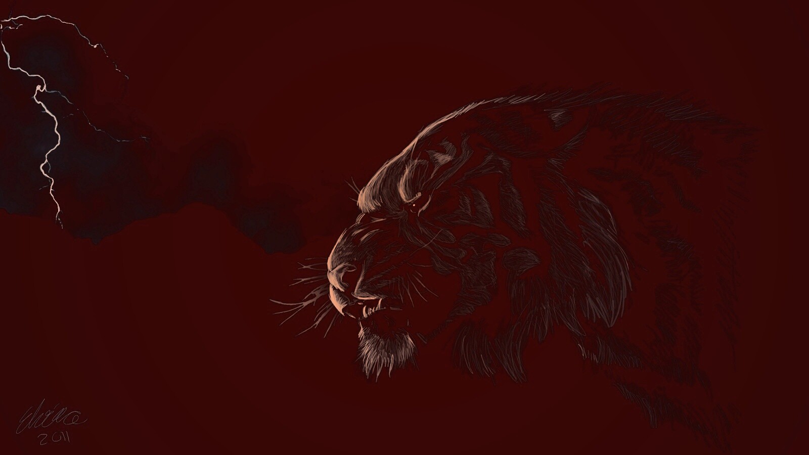 Рисунок грозного тигра обои