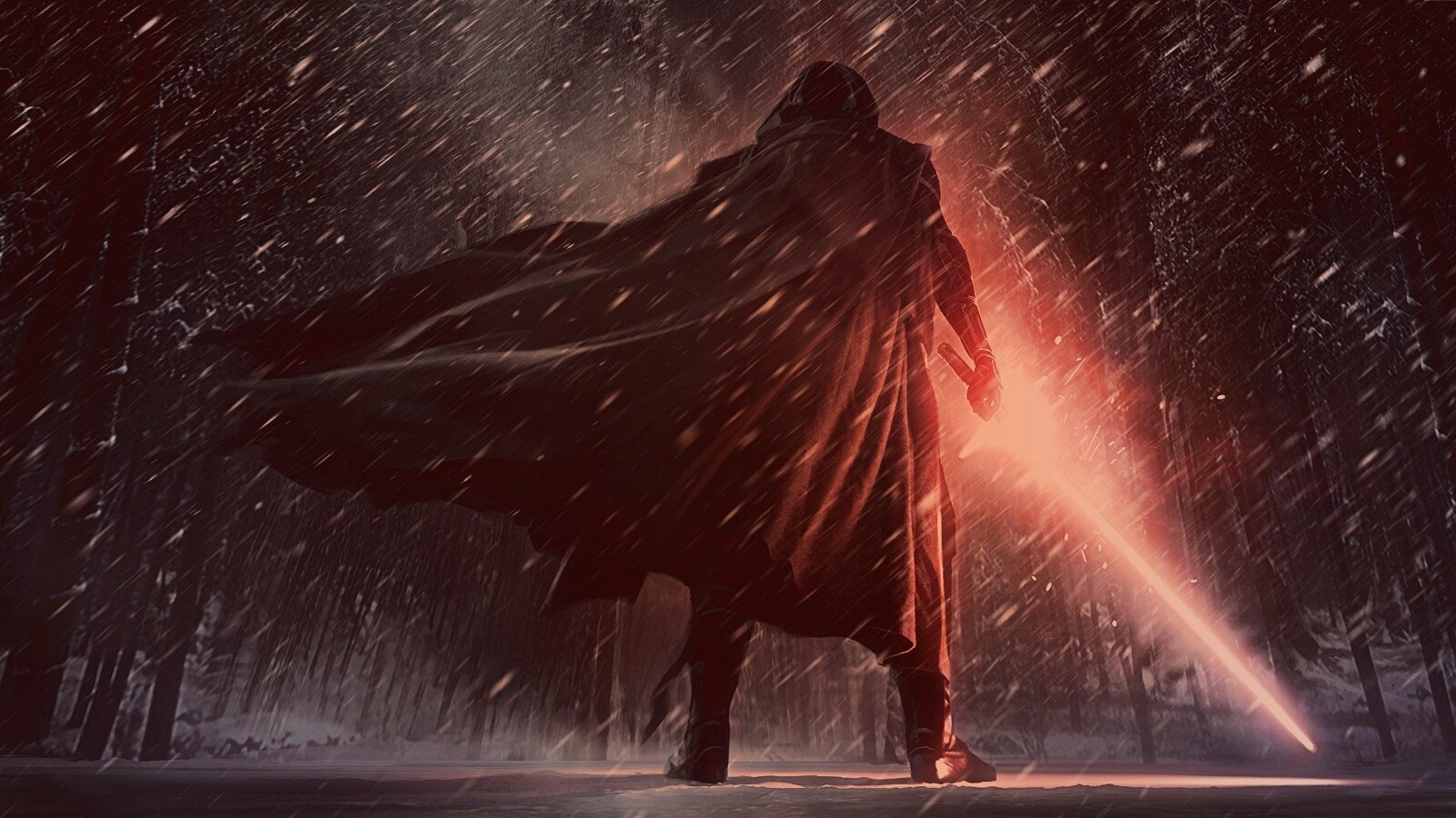 Кайло Рен в зимнем лесу обои