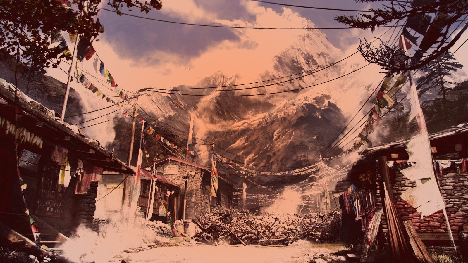 Загороженная улица в горах обои