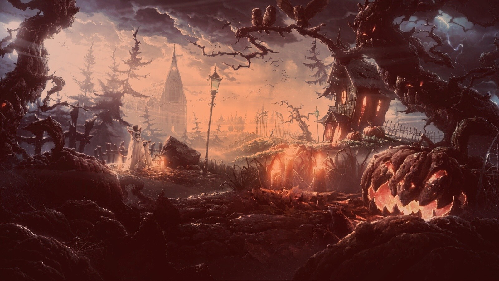 Страшный хэллоувинский пейзаж обои