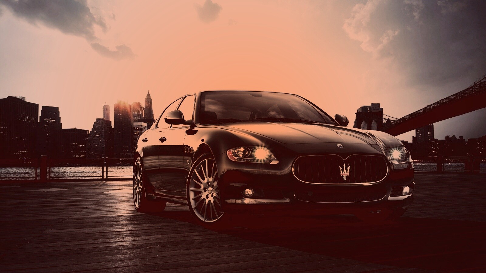 Черная мазерати на пирсе обои