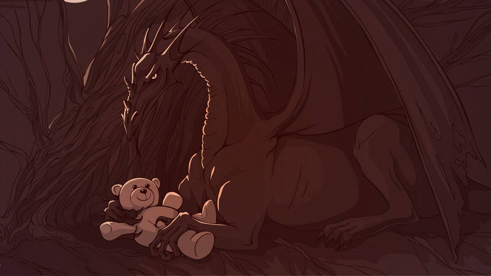 Дракон с любимой игрушкой обои