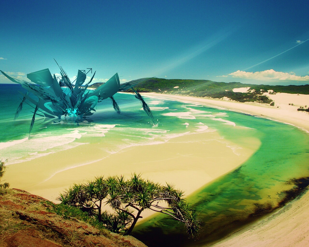 Робот на побережье обои