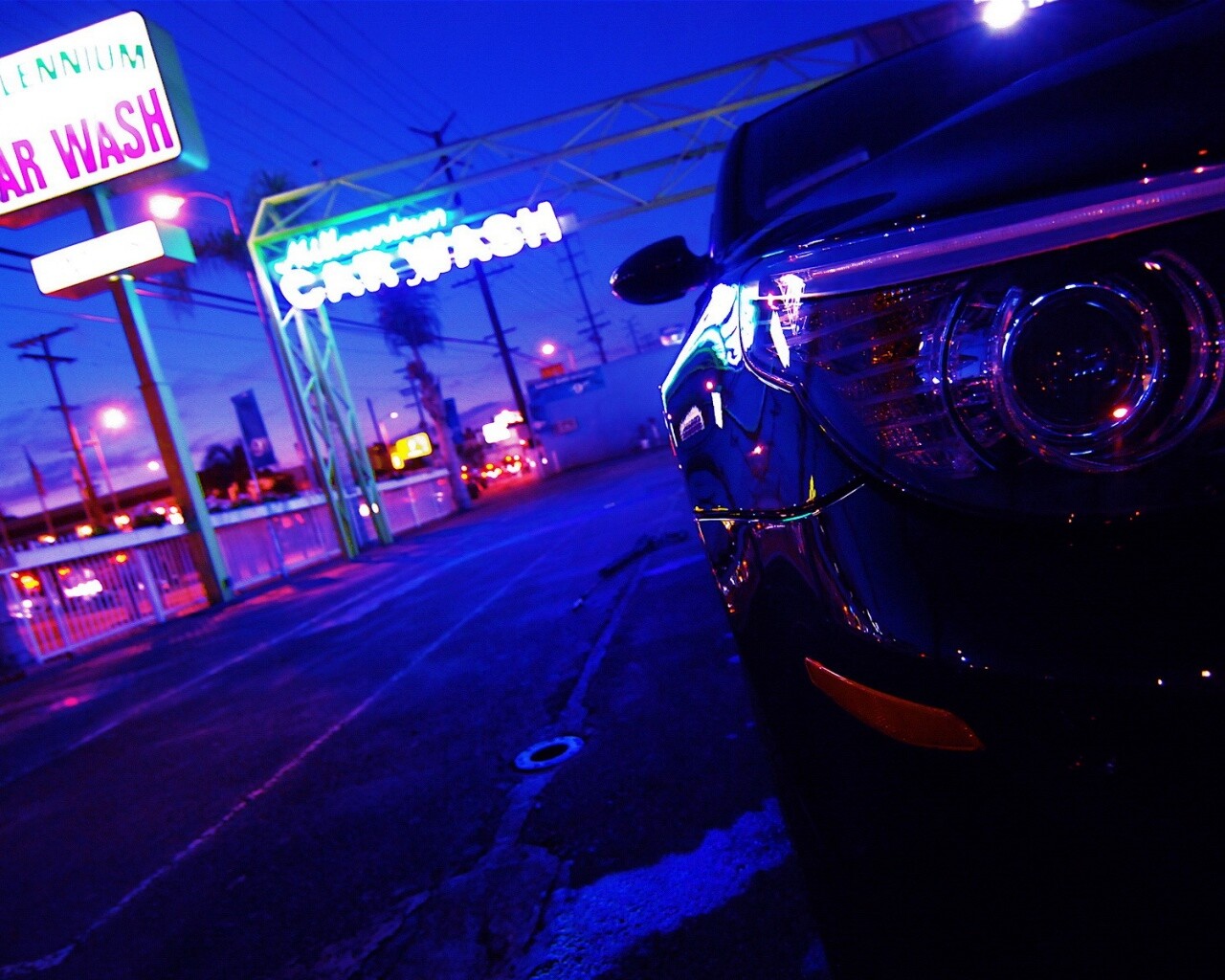 Ночная автомойка обои