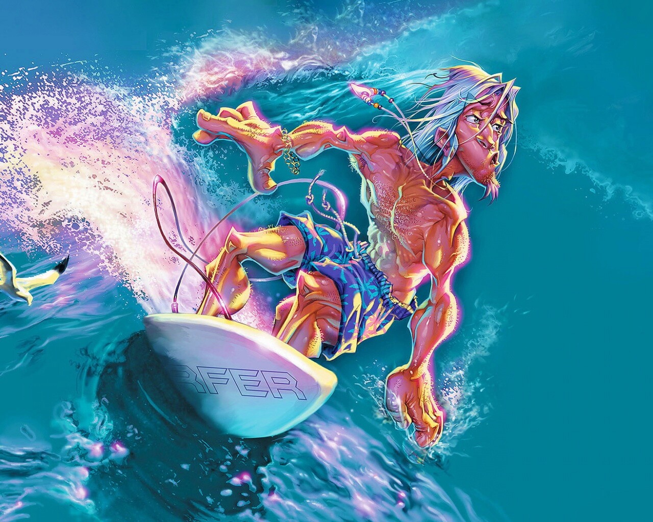 Карикатура на серфера обои