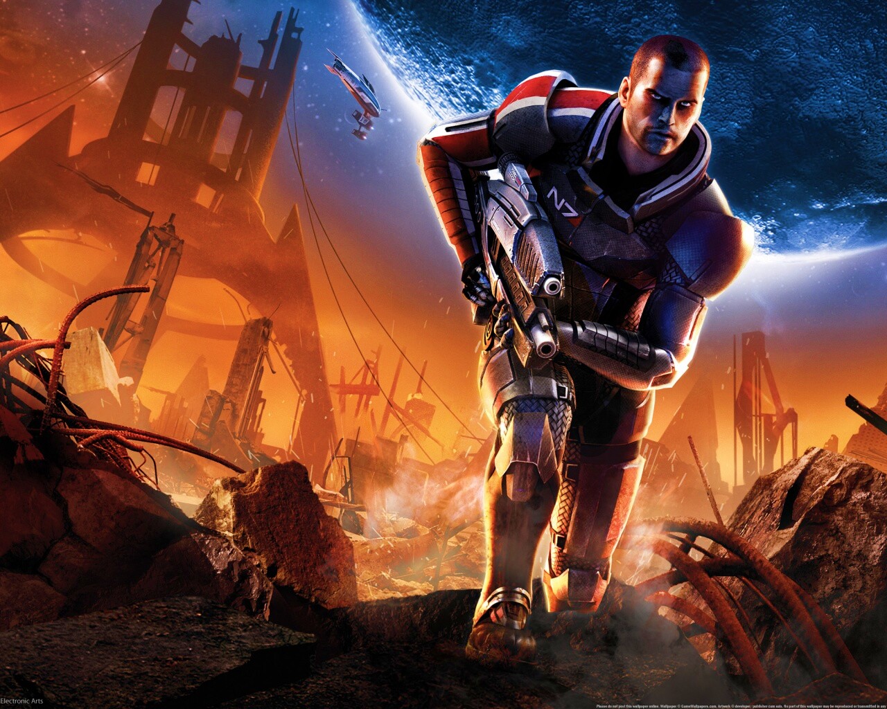 Капитан Шепард на руинах обои