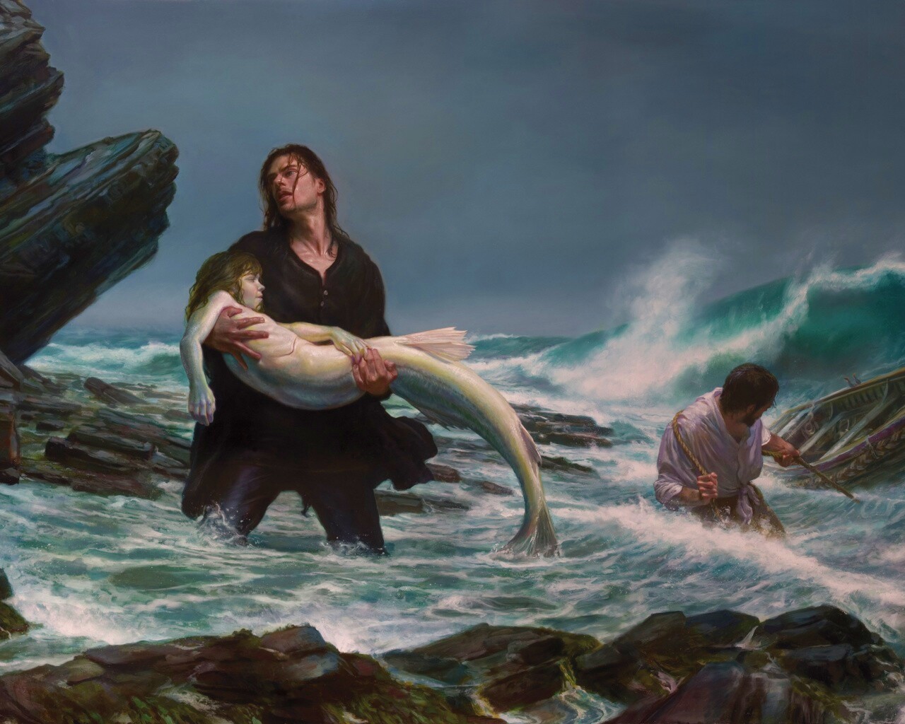 Рыбаки спасают русалку обои