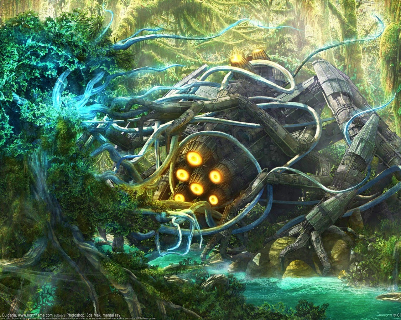 Космический корабль в джунгялх обои