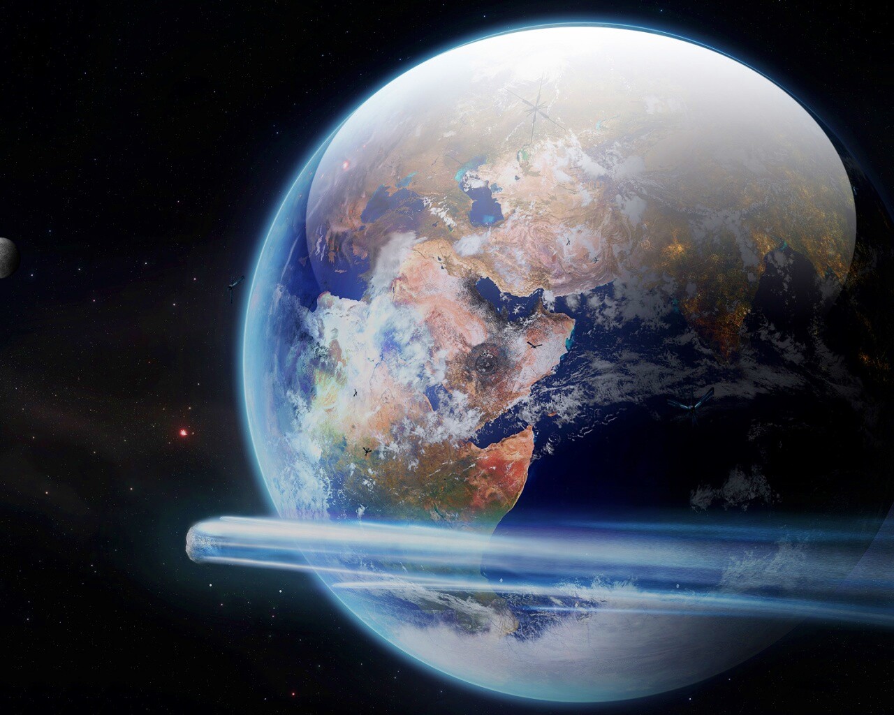 Метеорит пролетает мимо Земли обои