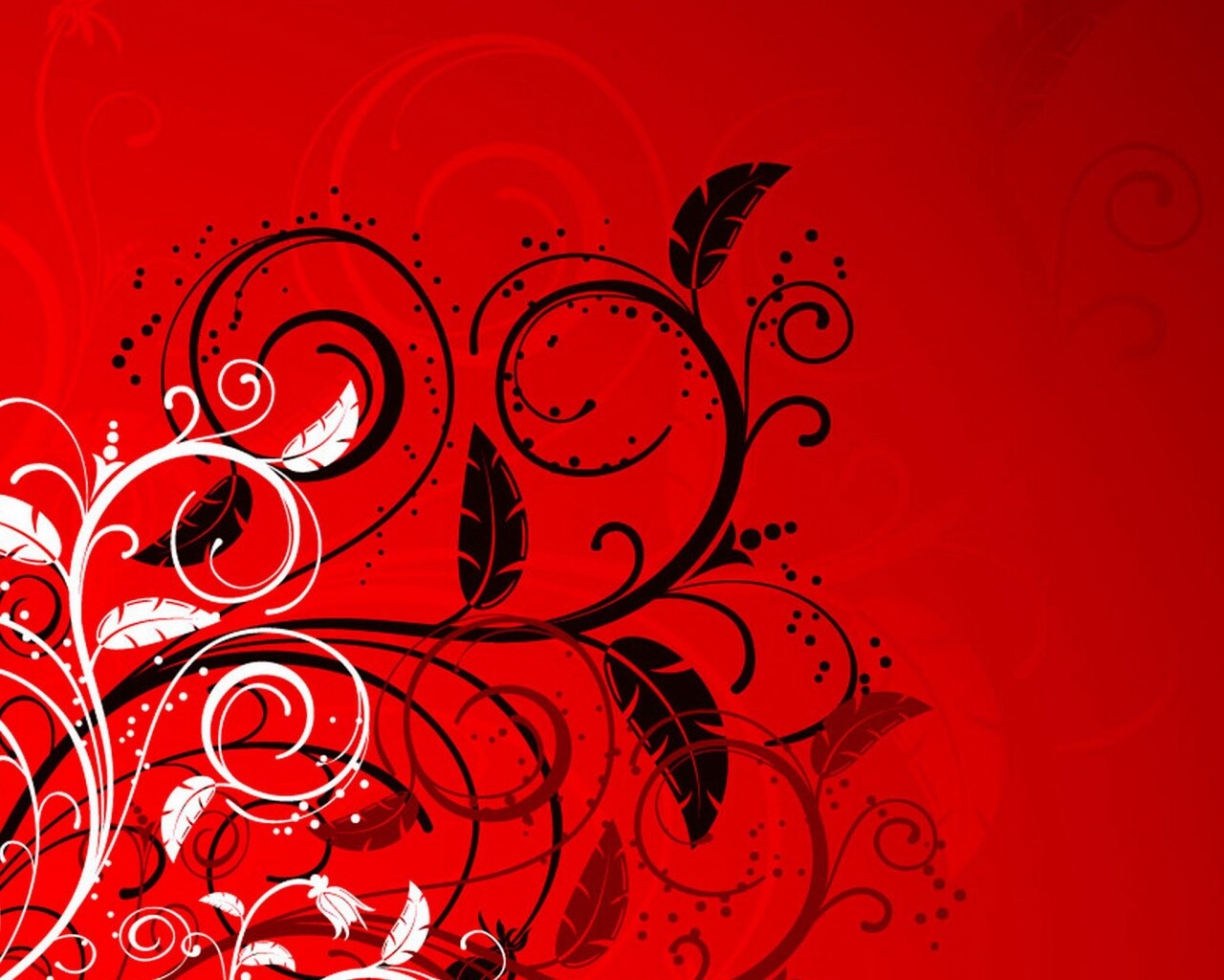 Черно-белые листики на красном фоне обои