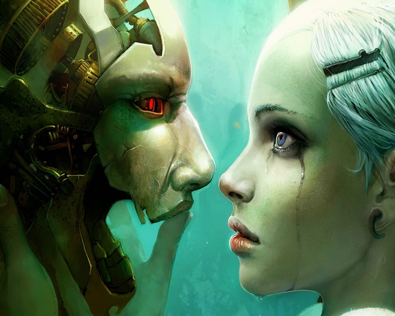 Девушка и робот обои