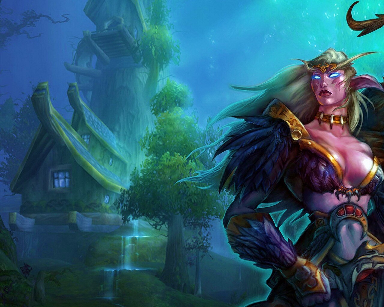 Тёмная эльфика в лесу обои