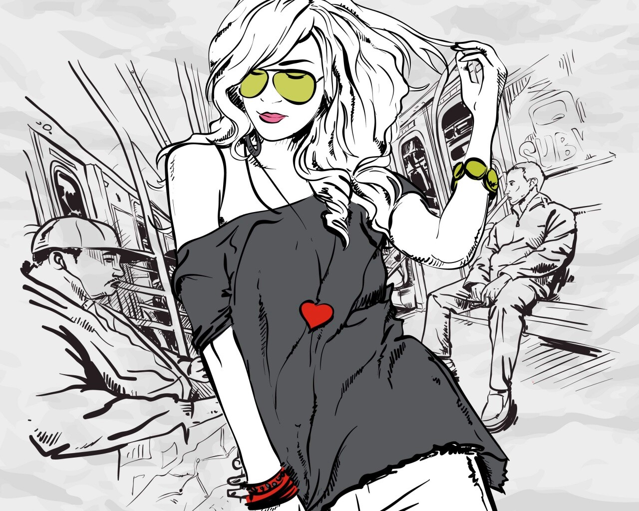 Стильная девушка в метро обои