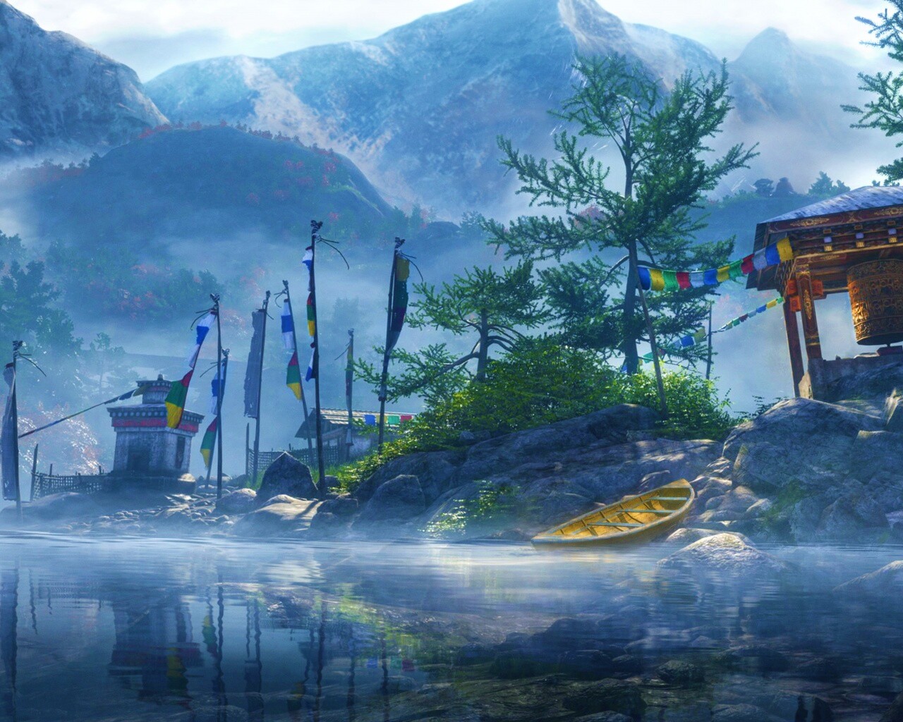 Каменистый берег в тумане обои