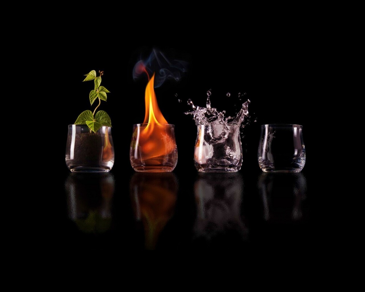 Четыре стихии: земля, огонь, вода, воздух. обои