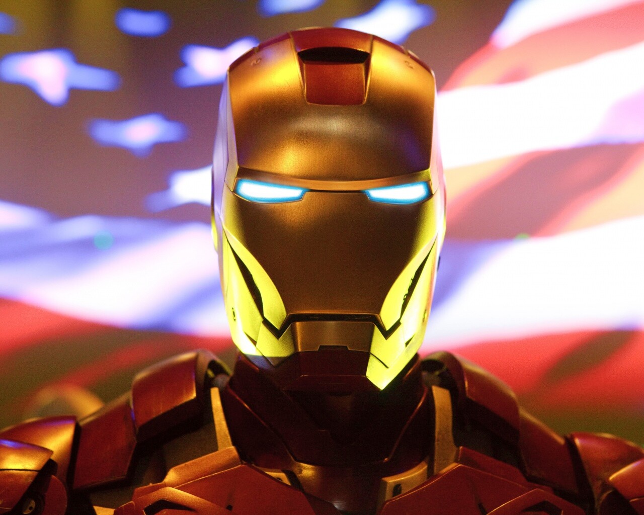 Железный человек на фоне американского флага обои