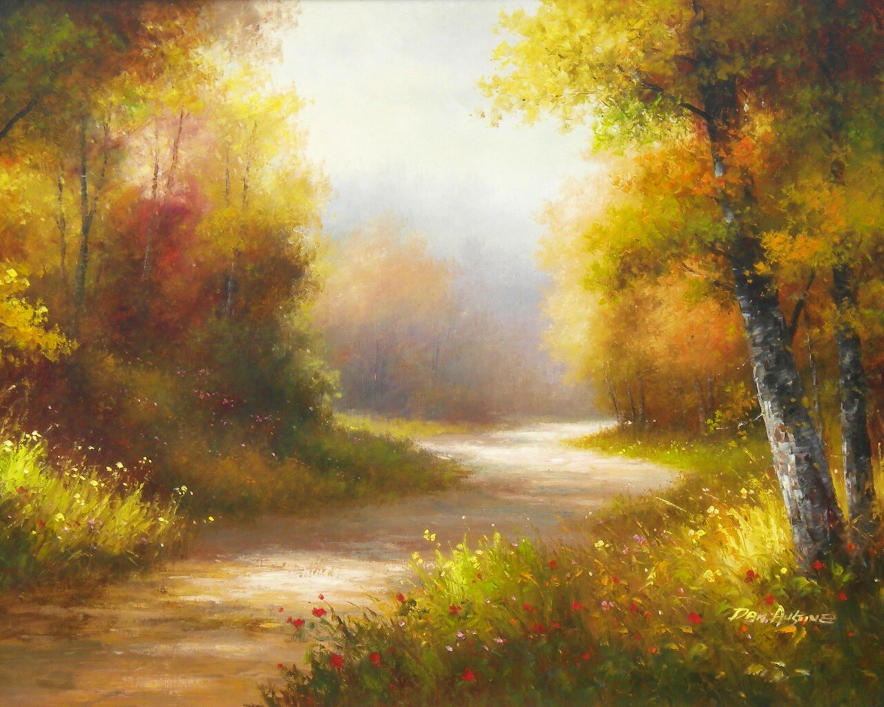 Рисунок лесной дороги обои