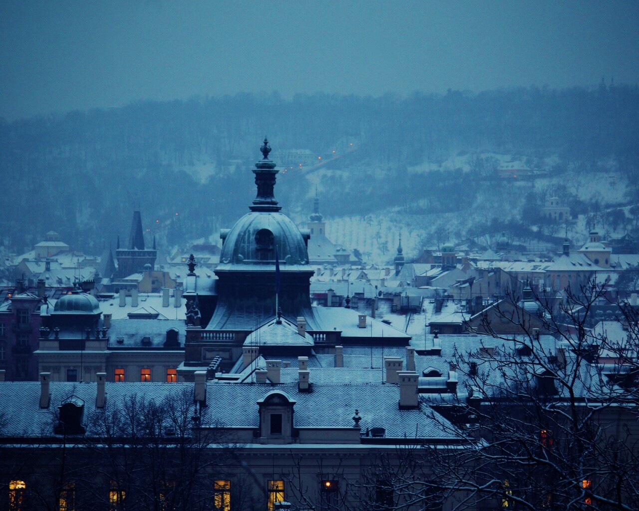 Город зимой обои