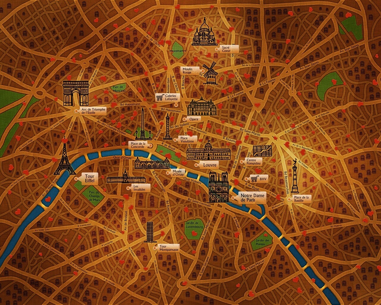 Карта Парижа обои