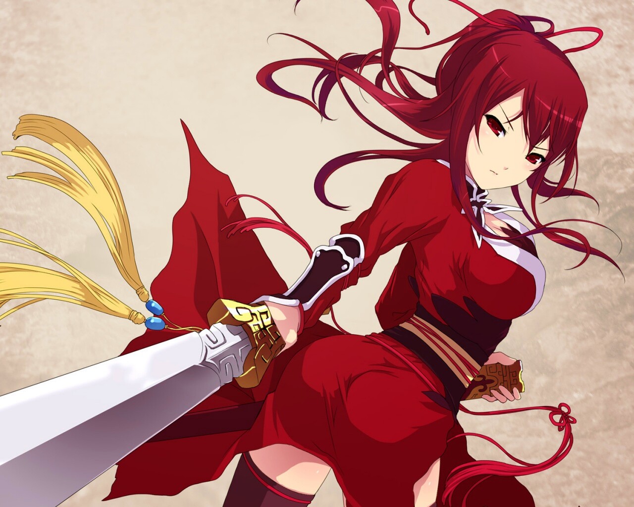 Рыжая девочка с мечем обои