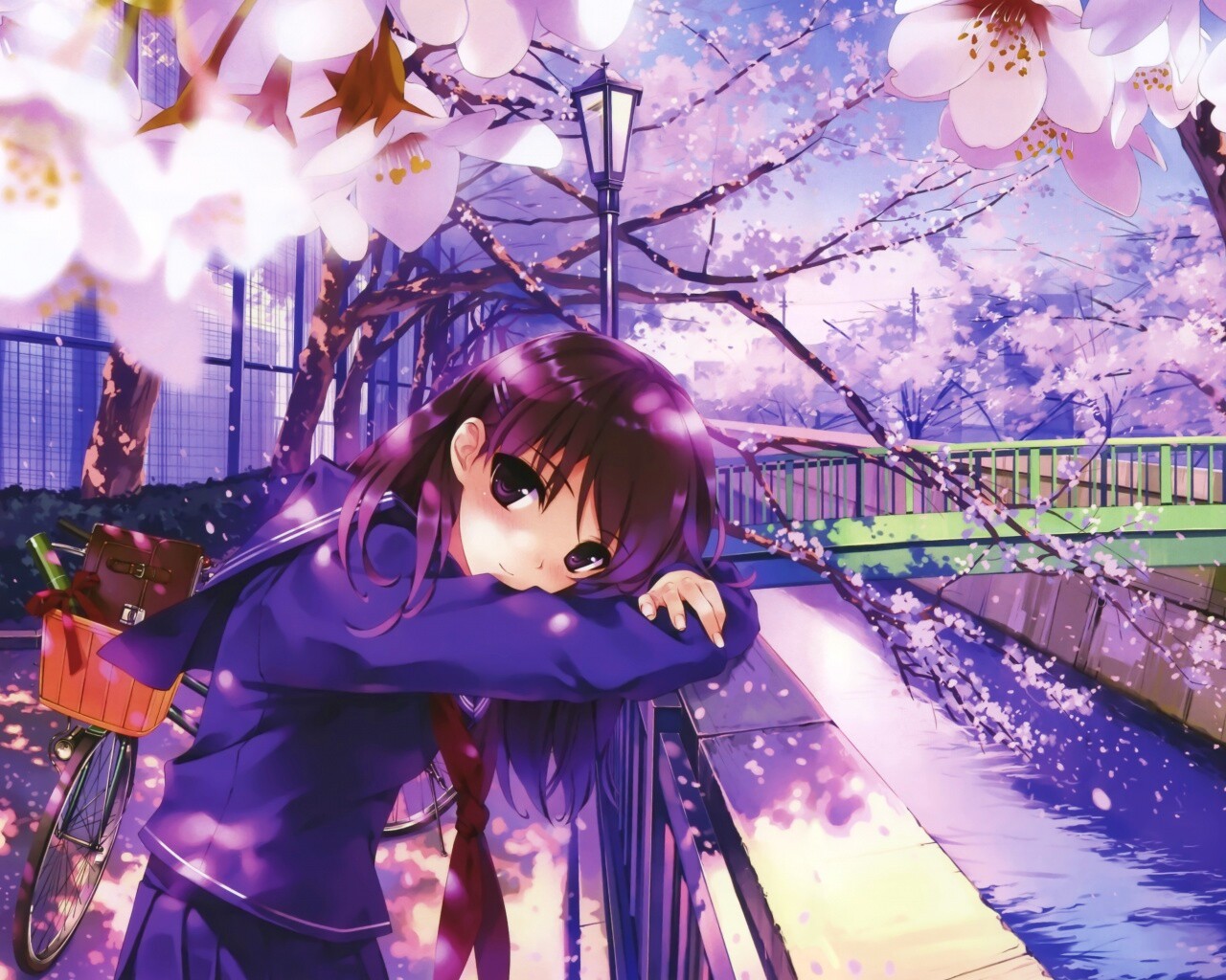 Девушка среди лепестков сакуры обои